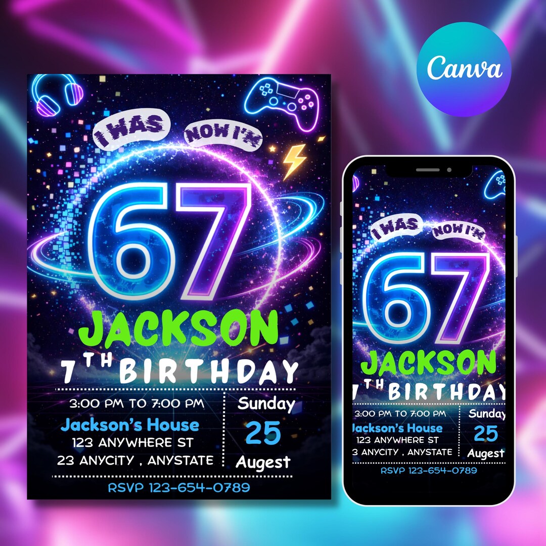Six Seven Meme Birthday Invitation, I Was 6 Now I’m 7 Invite, Editable ...