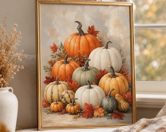 Pumpkin Wall Art, Autumn Harvest Print, Fall Pumpkin Decor, Thanksgiving Artwork Poster