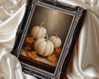 White Pumpkin Wall Art, Fall Still Life, Neutral Autumn Print, Rustic Farmhouse Decor Poster