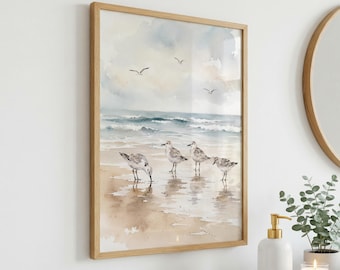 Seagulls Wall Art, Watercolor Shorebirds Print, Coastal Beach Birds Poster, Ocean Seaside Decor