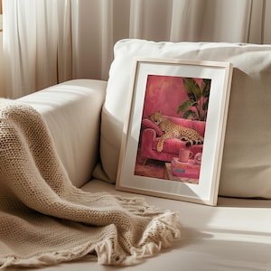 Gepardväggkonst, Lyxigt Rosa Tryck, Sömnig Leopard Glamour Djurtryck Maximalistisk Dekor bild 13