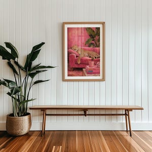 Gepardväggkonst, Lyxigt Rosa Tryck, Sömnig Leopard Glamour Djurtryck Maximalistisk Dekor bild 8