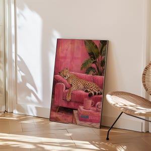 Gepardväggkonst, Lyxigt Rosa Tryck, Sömnig Leopard Glamour Djurtryck Maximalistisk Dekor bild 12