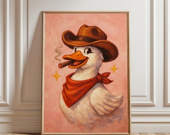 Cowboy Goose Wall Art, Funny Western Animal Print, Vintage Style Duck Poster, Humorous Farm Art, Rustic Country Decor