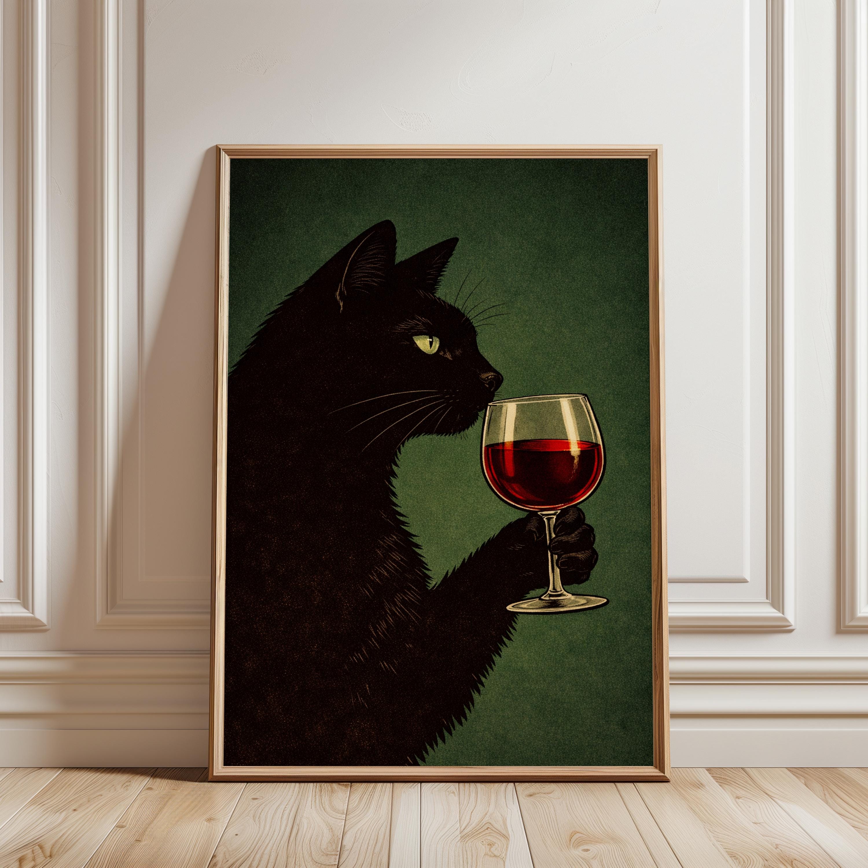 Black Cat Wine Wall Art, Funny Cat Poster, Cat Lover Gift, Edgy Animal ...