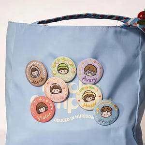 Personalized Embroidered Name Patch Badge with Cartoon Avatar, Custom Safety Pin Name Tag for Kids Backpack and School Bag