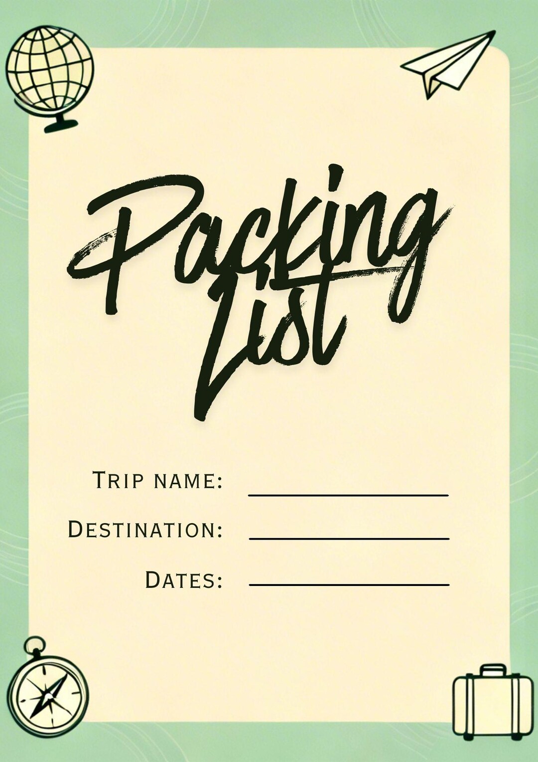 Editable Travel Packing List Template | Vacation Checklist (digital ...