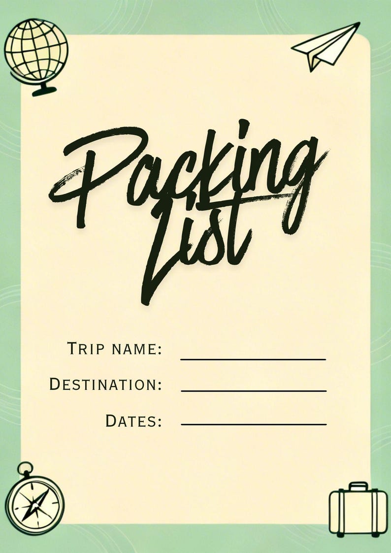 Editable Travel Packing List Template | Vacation Checklist (digital ...