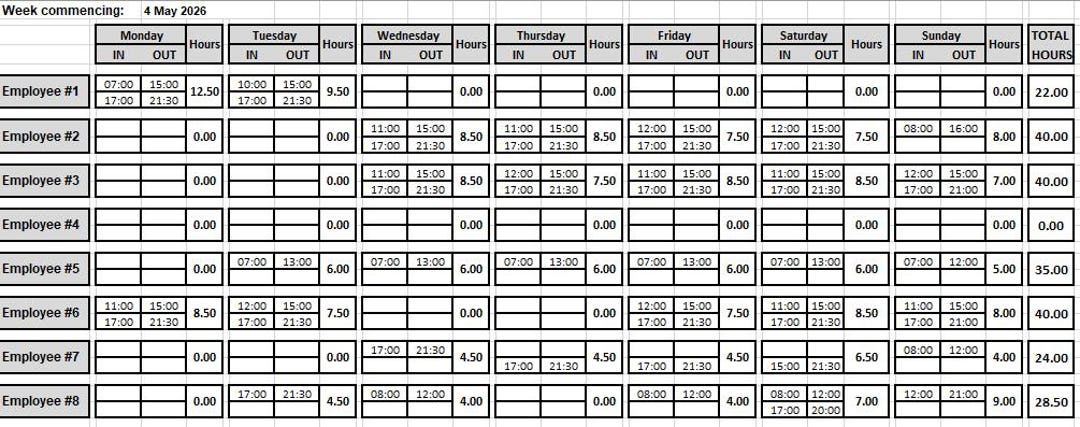 Mining Shift Rota Employee Rota - Split and Single Shifts - Etsy
