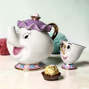 Beauty Beast Mrs Potts Chip Teapot Cup Set Ceramic Collectible Tea