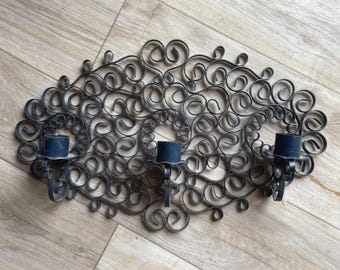 Vintage 60s Candelabra Wrought Iron Candle Wall Sconce Spanish Revival Mediterranean Mexico Gothic Home Decor