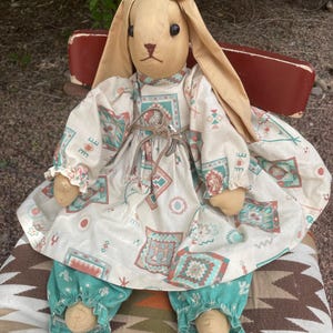 Vintage 80s 90s Y2K Handmade Bunny Doll Primitive Southwestern Native American Indian Stuffed Animal Plushie Cactus Cowboy Boot Santa Fe