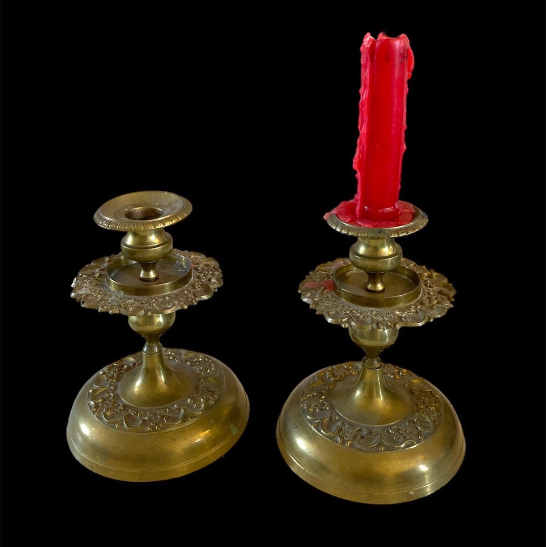 Vintage Brass Ornate Candlestick Holders Wide Unscrew Midcentury Modern