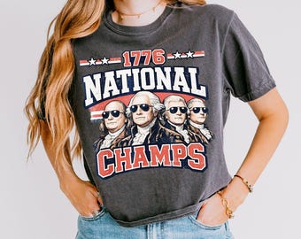 Vintage 1776 National Champs Boxy Top , Retro Washington Tee, Funny Founding Fathers T-Shirt, Patriotic Sports Parody ,250th Anniversary Top