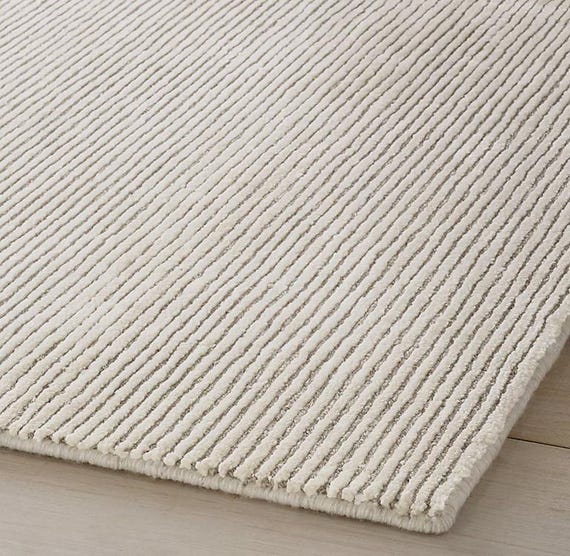 Hand Knotted Wool Viscose Rug, Ivory Area Rug, Modern Textured Carpet, Neutral Living Room Rug, Luxury Handmade Rug, Custom Size Rug