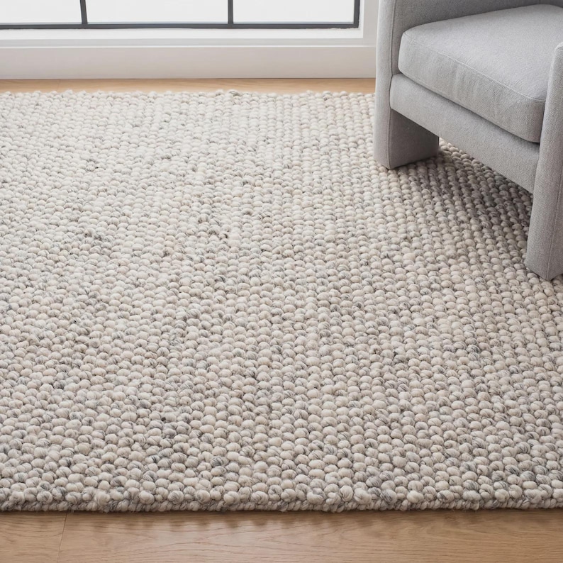 Chunky Wool Rug, Handwoven Pebble Texture Rug, Neutral Ivory Area Rug ...
