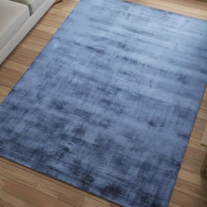 Blue Modern Area Rug, Handloom Tencel Silk Carpet, Tip Sheared Abstract Rug, Luxury Soft Minimalist Rug, Contemporary Home Decor image 8
