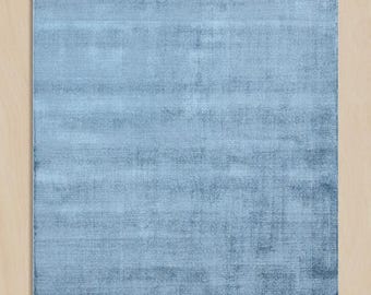 Handloom Tencel Silk Rug – Tip Sheared Blue Area Rug, Modern Minimalist Handmade Carpet, Soft Luxury Living Room Rug,Contemporary Home Decor
