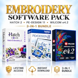 Embroidery Software Pack | Hatch 2 + Wilcom e4.2 + PE-Design 11