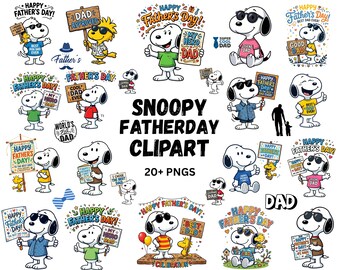 Pakiet clipartów na Dzień Ojca ze Snoopym | Ponad 20 wzorów PNG z tatą (do pobrania w wersji cyfrowej)