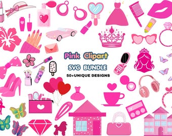 Paquete de imágenes prediseñadas SVG de moda y belleza en color rosa – Glam Elements (Diseño digital)