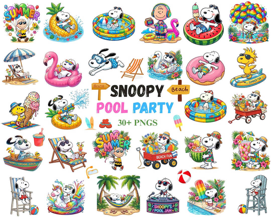 Snoopy Pool Sticker Snoopy Pool Party Clipart Bundle | Summer Vacation Pngs (digital ...