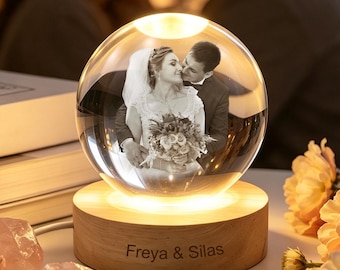 Personalized Crystal Ball Photo Portrait LED,Custom Family Photo Gift,Engraved Crystal Photo With Light,Anniversary Gifts,Gift for Couples