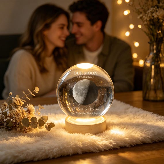 Personalized Moon Phase Crystal Ball Night Light,Custom Name Date Moon Lamp,Custom Night Sky By Date Gift,Romantic Valentine Gift for Couple