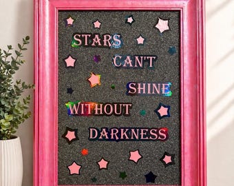Handmade Glitter Wall Art | Stars Quote, Pink Frame, Motivational Decor