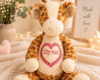 Ours en peluche girafe personnalisé avec prénom | Nouveau cadeau pour bébé | Cadeau baby shower | Peluche brodée personnalisée | Souvenir de chambre d'enfant