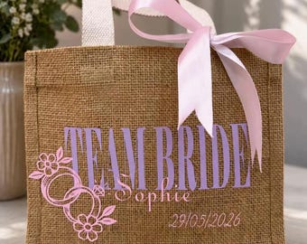 Personalised Team Bride Jute Tote Bag | Bridal Party Gift Bag | Hen Party Tote | Bridesmaid Proposal Bag | Custom Wedding Welcome Bag