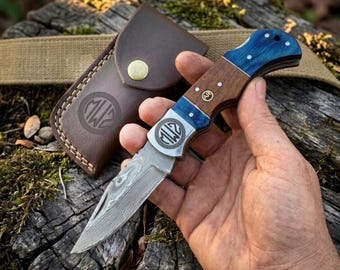 Navaja plegable de Damasco forjada a mano y personalizada, navaja de bolsillo de 16,5 cm grabada a medida, regalo para padrinos de boda, regalo de boda, regalo de aniversario para él.