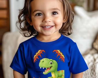 Maglietta Neonato Dinosauro RAWR -Dino Kawaii con Nuvoletta e Fiamme Rosse/Nere -T-Shirt Bambino 0-3 Anni -Design Divertente e Trendy