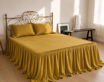 Dust Rüschen Leinen Bettrock. Gefertigt aus 100% französischem Flachsleinen Bettüberwurf. Weiche gewaschene Leinen Tagesdecke. Königin König Zwillinge volle Custom Size.