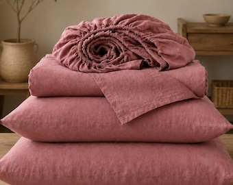 4pcs Linen Sheet Set. fitted sheet, flat sheet, 2 Pillowcase. 100% French flax linen bedding set. Queen king full twin Custom Size Available