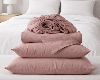 4pcs Linen Sheet Set. fitted sheet, flat sheet, 2 Pillowcase. 100% French flax linen bedding set. Queen king full twin Custom Size Available