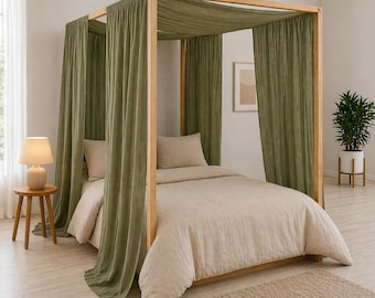 Panel de cortinas de dosel de tul de lino. Cortinas personalizadas para cama Montessori en varios colores. Chal para dosel. Cortinas para cama con dosel. Decoración bohemia.