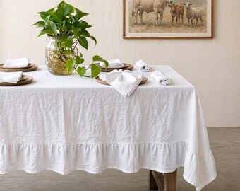 Leinen Rüschen Tischdecke in verschiedenen Farben. Gewaschene weiche Leinen Tischdecke. Französischer Flachs Leinen Schlafzimmer Dekor für Hochzeit Tischdekoration
