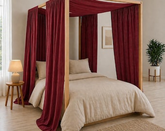 Berry Red Tulle CANOPY Curtains Panel. Custom Montessori bed Curtains in Various Color. Canopy Curtain shawl. Canopy bed drapes. Boho decor