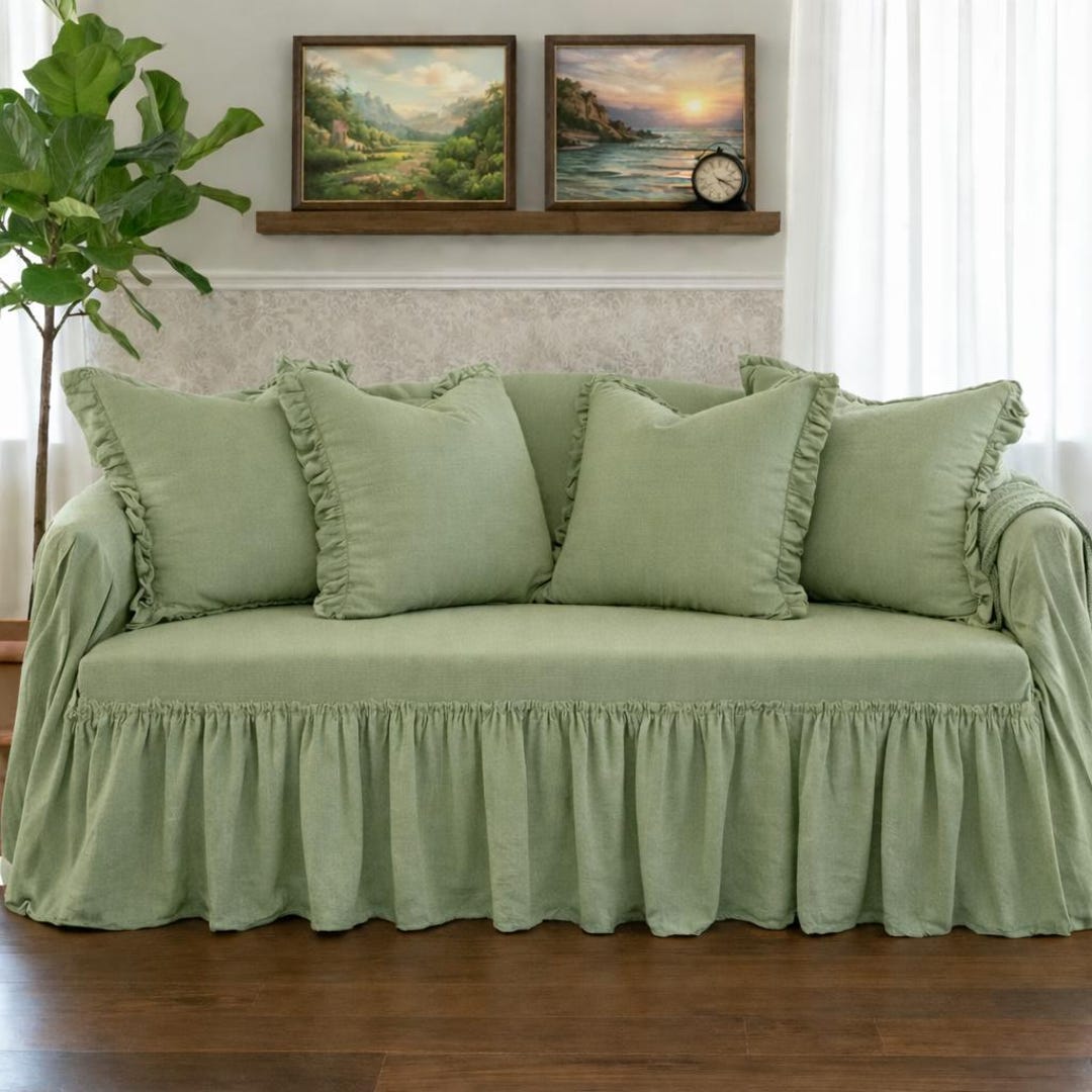 Sofa Inflable Ruffles Extra Large Ruffle Sofa Cover. Ruffles on Three Sides. Soft Washed ...