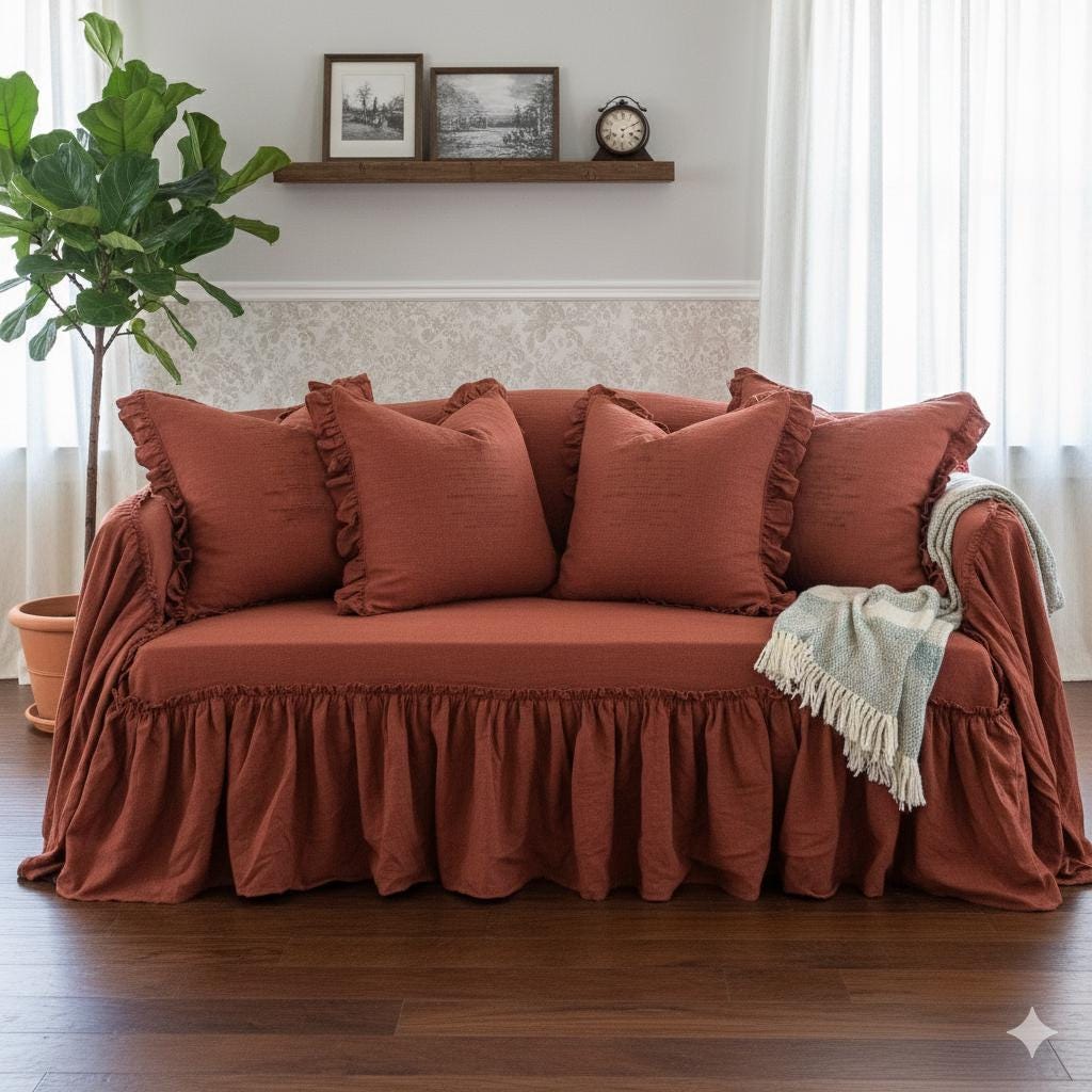 Sofa Inflable Ruffles Extra Large Ruffle Sofa Cover. Ruffles on Three Sides. Soft Washed ...