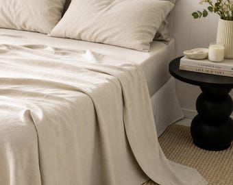 Natural 4pcs Linen Sheet Set. fitted sheet, flat sheet, 2 Pillowcase. 100% French flax linen bedding set. Queen king full twin Custom Size