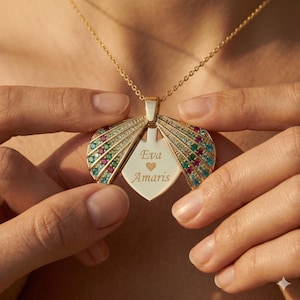 Collar con medallón de concha de oro y plata de ley 925, colgante de cristal colorido grabado, joyería personalizada.