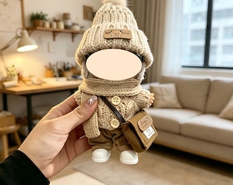Labubu Strick-Streetwear-Set, Pullover, Schal, Mütze & Umhängetasche, passend für 17 cm Pop Mart Labubu, niedliches Geschenk für Sammler - Puppe NICHT enthalten