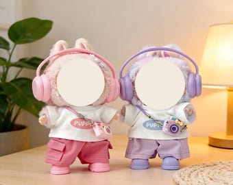 Conjunto de ropa rosa/morado para Labubu / Lindo atuendo urbano / Se adapta a Labubu de 17 cm / Disfraz para muñeca hecho a mano – Muñeca no incluida