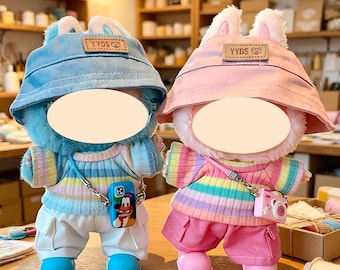Handmade Labubu Couple Outfit Set, Rainbow Sweater & Bucket Hat, Fits 17cm Pop Mart Labubu – Doll NOT Included