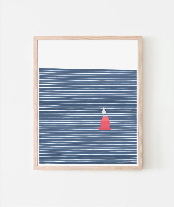 Seagull on a Red Buoy Art Print - Signed and Printed by the Artist - Framed or Unframed - Coastal Home Decor - 230611