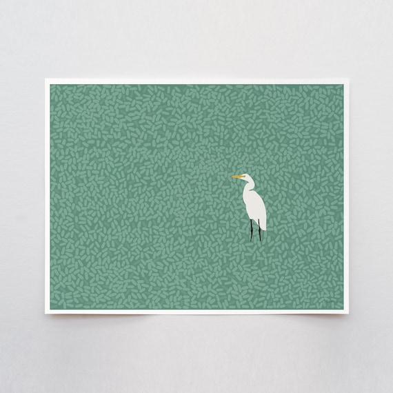 Egret in Marsh Art Print - Signed and Printed by Jorey Hurley - Unframed or Framed - 250611