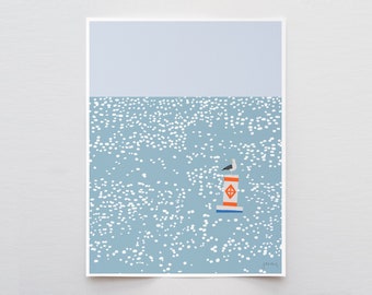 Seagull on Sparkling Water Art Print - Signed by Jorey Hurley - Coastal Wall Art -230625