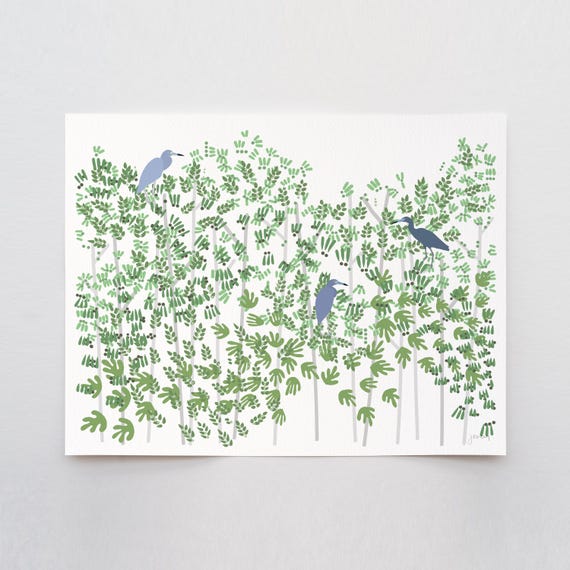 Mangrove with Little Blue Herons Art Print - Signed and Printed by Jorey Hurley - Unframed or Framed - 250112